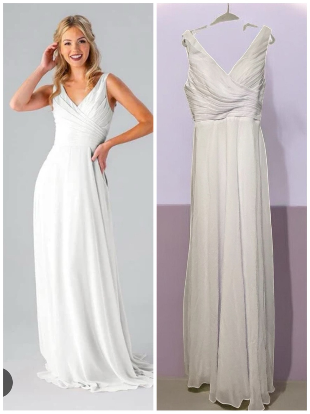 Elegant White V-Neck Chiffon Evening Gown
